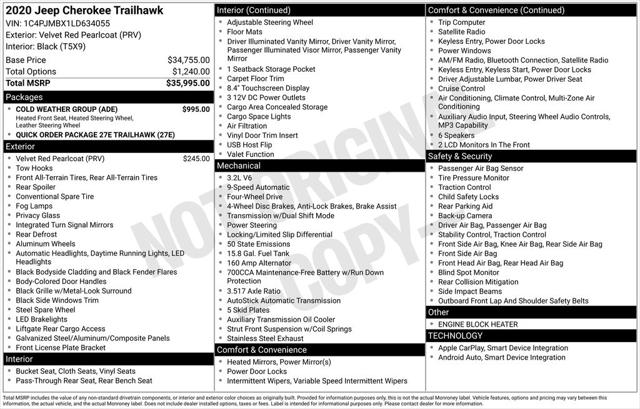 2020 Jeep Cherokee Trailhawk 4X4 2020 Jeep Cherokee Trailhawk 4X4