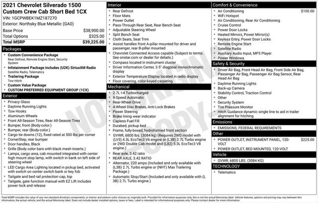 2021 Chevrolet Silverado 1500 2WD Crew Cab Short Bed Custom