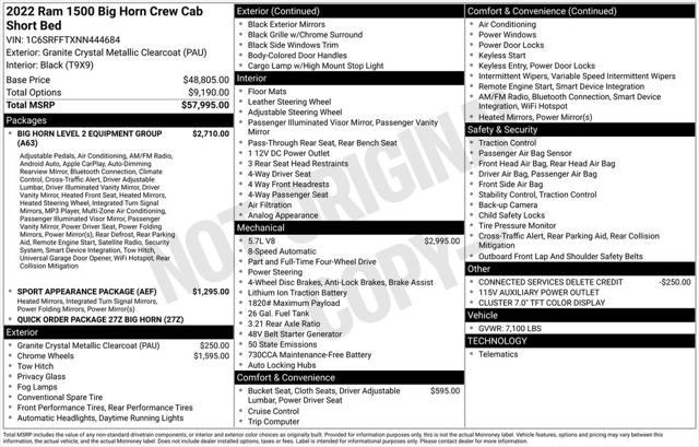 2022 RAM 1500 Big Horn Crew Cab 4x4 57 Box