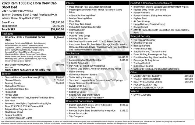2020 RAM 1500 Big Horn Crew Cab 4x4 57 Box