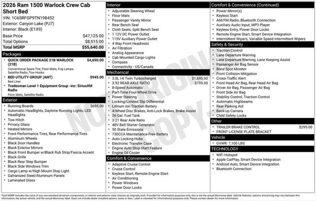 2026 RAM Ram 1500 RAM 1500 WARLOCK CREW CAB 4X4 57 BOX 2026 RAM Ram 1500 RAM 1500 WARLOCK CREW CAB 4X4 57 BOX