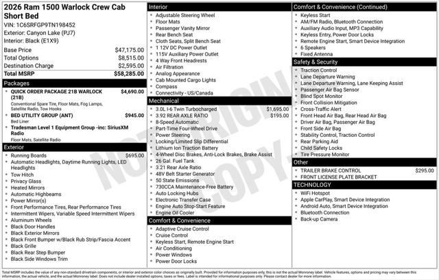 2026 RAM Ram 1500 RAM 1500 WARLOCK CREW CAB 4X4 57 BOX