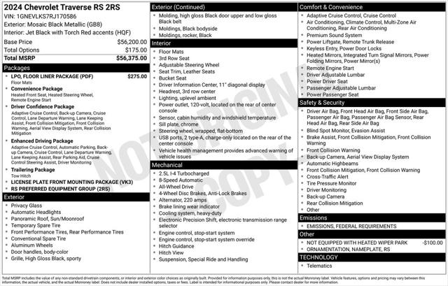 2024 Chevrolet Traverse AWD RS 2024 Chevrolet Traverse AWD RS