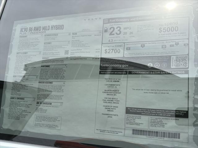 2026 Volvo XC90 Plus, B6 AWD Gas (mild hybrid), Gasoline, Bright, 7 Seats