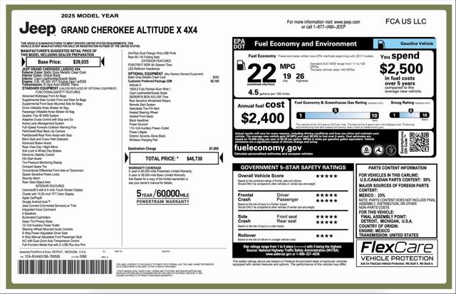 2025 Jeep Grand Cherokee GRAND CHEROKEE ALTITUDE X 4X4 2025 Jeep Grand Cherokee GRAND CHEROKEE ALTITUDE X 4X4