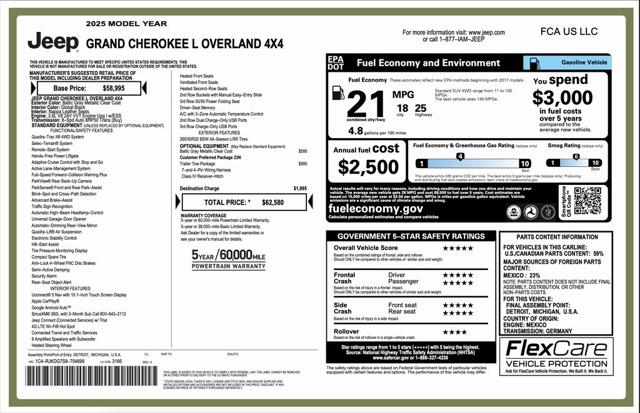 2025 Jeep Grand Cherokee GRAND CHEROKEE L OVERLAND 4X4 2025 Jeep Grand Cherokee GRAND CHEROKEE L OVERLAND 4X4