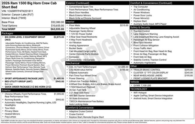 2026 RAM Ram 1500 RAM 1500 BIG HORN CREW CAB 4X4 57 BOX 2026 RAM Ram 1500 RAM 1500 BIG HORN CREW CAB 4X4 57 BOX
