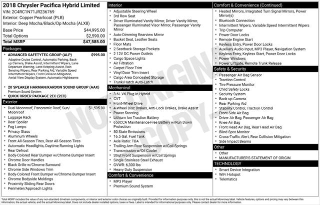 2018 Chrysler Pacifica Hybrid Limited