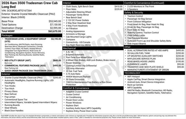 2026 RAM Ram 3500 RAM 3500 TRADESMAN CREW CAB 4X4 8 BOX 2026 RAM Ram 3500 RAM 3500 TRADESMAN CREW CAB 4X4 8 BOX