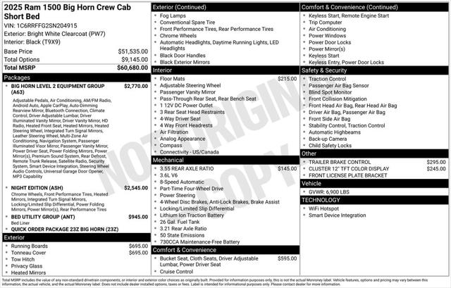 2025 RAM Ram 1500 RAM 1500 BIG HORN CREW CAB 4X4 57 BOX