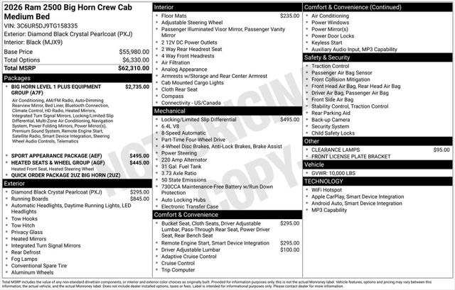 2026 RAM Ram 2500 RAM 2500 BIG HORN CREW CAB 4X4 64 BOX 2026 RAM Ram 2500 RAM 2500 BIG HORN CREW CAB 4X4 64 BOX