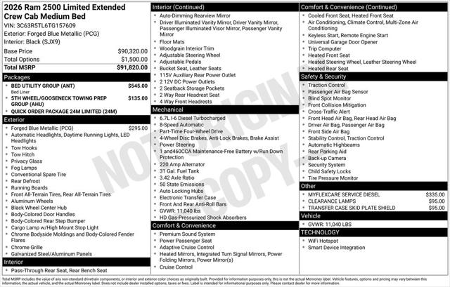 2026 RAM Ram 2500 RAM 2500 LIMITED MEGA CAB 4X4 64 BOX