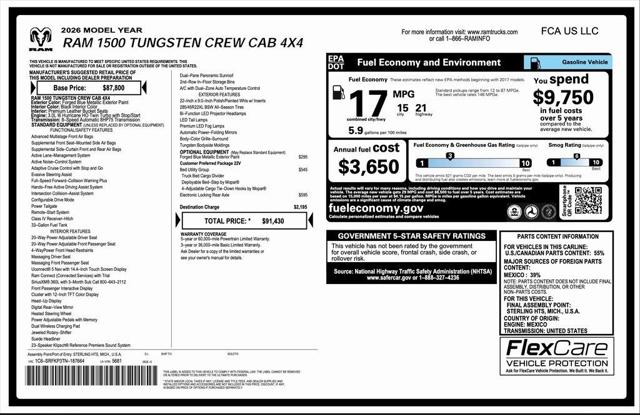 2026 RAM Ram 1500 RAM 1500 TUNGSTEN CREW CAB 4X4