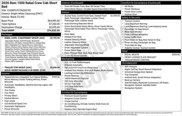 2026 RAM Ram 1500 RAM 1500 REBEL CREW CAB 4X4 57 BOX