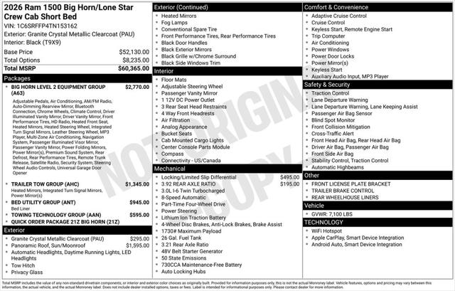 2026 RAM Ram 1500 RAM 1500 BIG HORN CREW CAB 4X4 57 BOX
