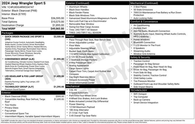 2024 Jeep Wrangler 4-Door Sport S 4x4 2024 Jeep Wrangler 4-Door Sport S 4x4