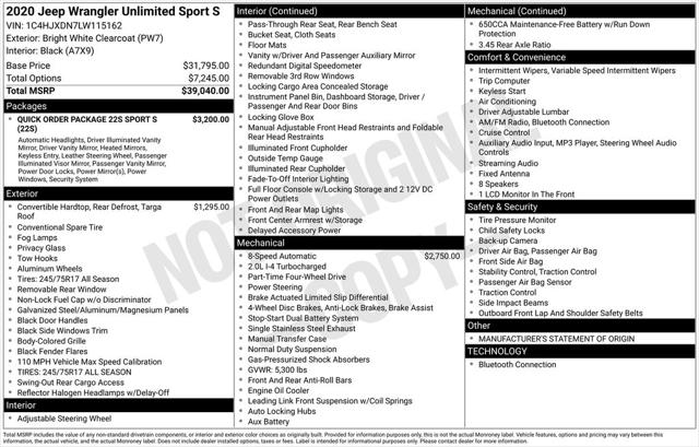 2020 Jeep Wrangler Unlimited Sport S 4X4