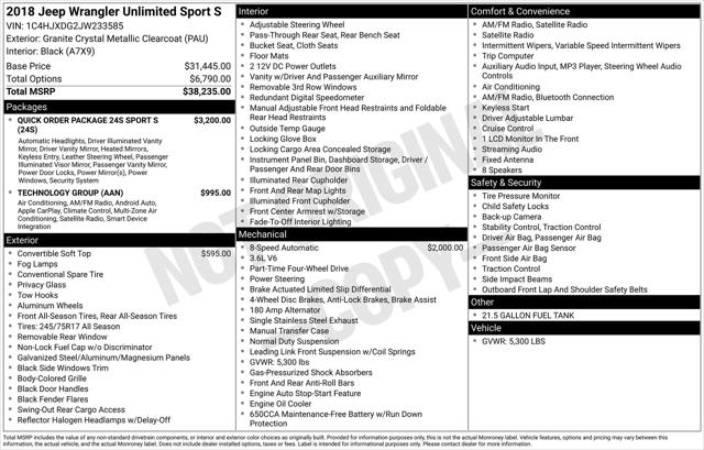 2018 Jeep Wrangler Unlimited Sport S 4x4