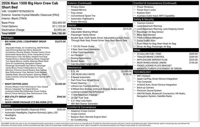 2026 RAM Ram 1500 RAM 1500 BIG HORN CREW CAB 4X4 57 BOX