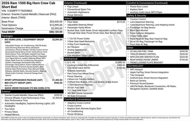 2026 RAM Ram 1500 RAM 1500 BIG HORN CREW CAB 4X4 57 BOX