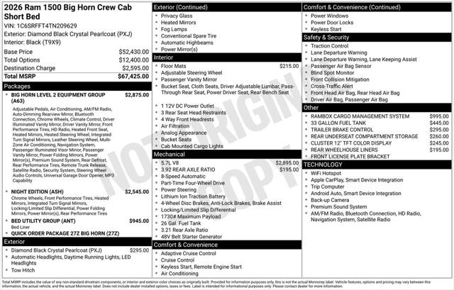 2026 RAM Ram 1500 RAM 1500 BIG HORN CREW CAB 4X4 57 BOX 2026 RAM Ram 1500 RAM 1500 BIG HORN CREW CAB 4X4 57 BOX