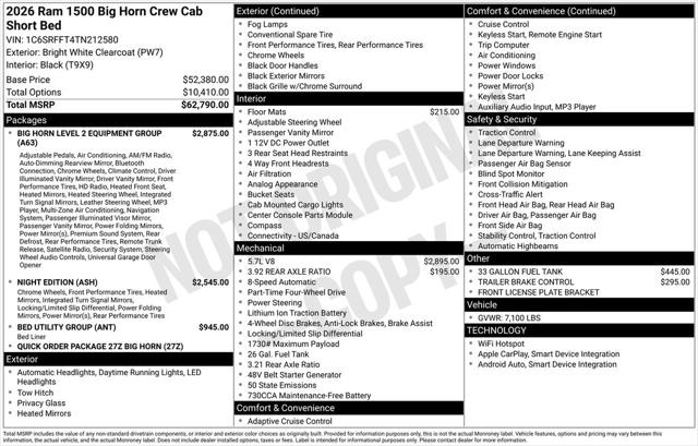 2026 RAM Ram 1500 RAM 1500 BIG HORN CREW CAB 4X4 57 BOX 2026 RAM Ram 1500 RAM 1500 BIG HORN CREW CAB 4X4 57 BOX