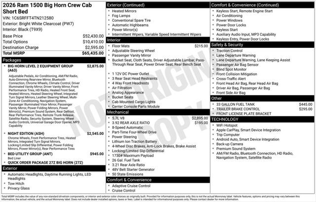 2026 RAM Ram 1500 RAM 1500 BIG HORN CREW CAB 4X4 57 BOX