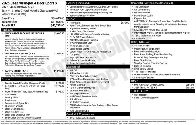 2025 Jeep Wrangler WRANGLER 4-DOOR SPORT S
