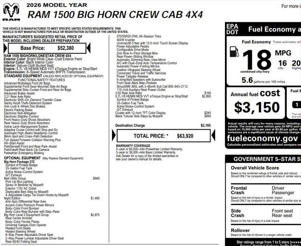 2026 RAM Ram 1500 RAM 1500 BIG HORN CREW CAB 4X4 57 BOX 2026 RAM Ram 1500 RAM 1500 BIG HORN CREW CAB 4X4 57 BOX