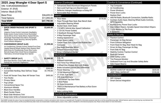 2025 Jeep Wrangler WRANGLER 4-DOOR SPORT S