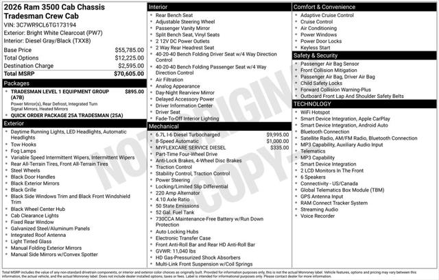 2026 RAM Ram 3500 Chassis Cab RAM 3500 TRADESMAN CREW CAB CHASSIS 4X4 60 CA 2026 RAM Ram 3500 Chassis Cab RAM 3500 TRADESMAN CREW CAB CHASSIS 4X4 60 CA