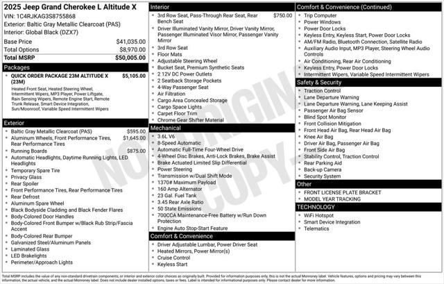 2025 Jeep Grand Cherokee GRAND CHEROKEE L ALTITUDE X 4X4 2025 Jeep Grand Cherokee GRAND CHEROKEE L ALTITUDE X 4X4