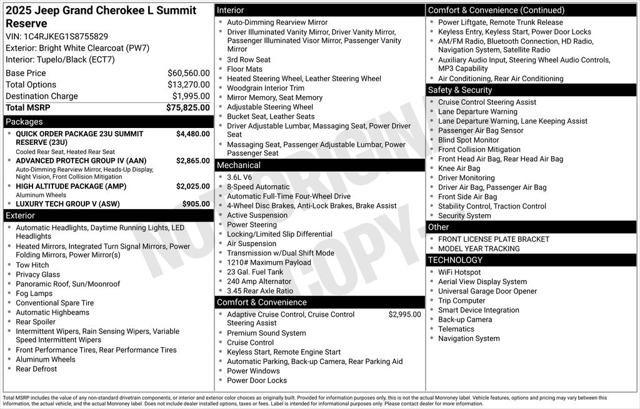 2025 Jeep Grand Cherokee GRAND CHEROKEE L SUMMIT RESERVE 4X4 2025 Jeep Grand Cherokee GRAND CHEROKEE L SUMMIT RESERVE 4X4