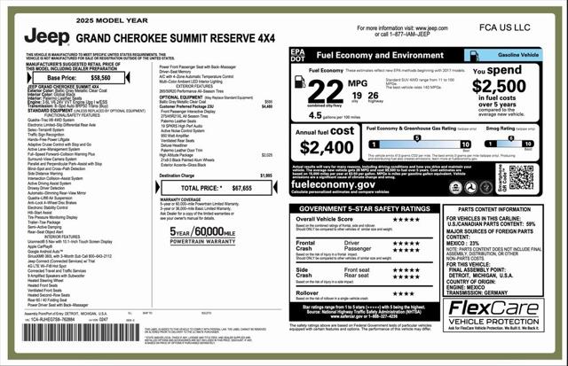 2025 Jeep Grand Cherokee GRAND CHEROKEE SUMMIT RESERVE 4X4 2025 Jeep Grand Cherokee GRAND CHEROKEE SUMMIT RESERVE 4X4