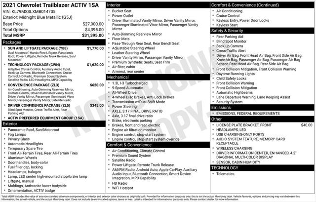 2021 Chevrolet Trailblazer AWD ACTIV