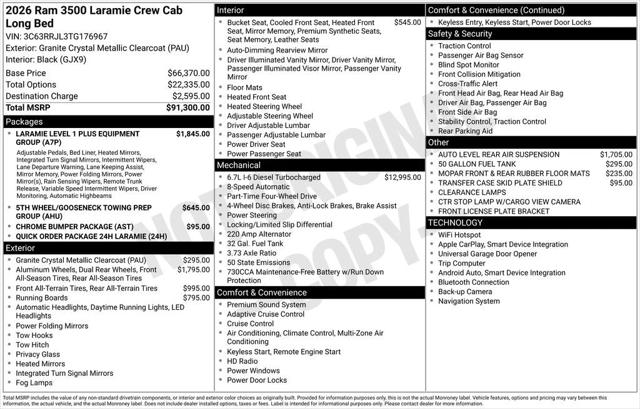 2026 RAM Ram 3500 RAM 3500 LARAMIE CREW CAB 4X4 8 BOX 2026 RAM Ram 3500 RAM 3500 LARAMIE CREW CAB 4X4 8 BOX