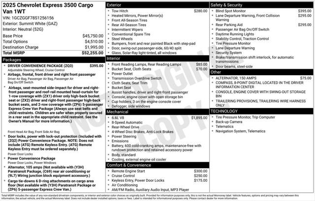 2025 Chevrolet Express Cargo Van RWD 3500 Regular Wheelbase WT