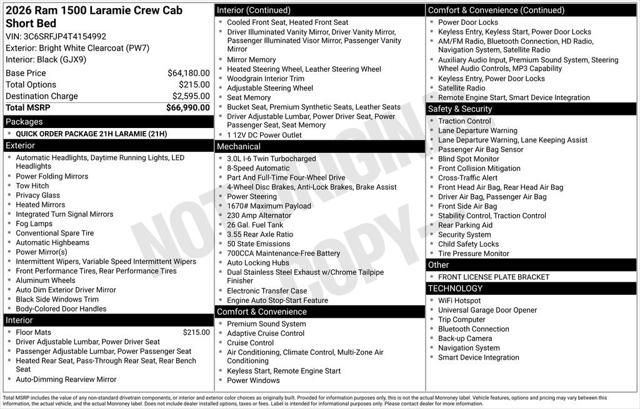 2026 RAM Ram 1500 RAM 1500 LARAMIE CREW CAB 4X4 57 BOX