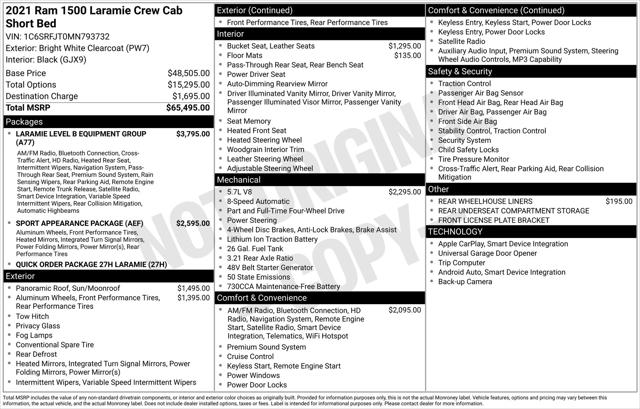 2021 RAM 1500 Laramie Crew Cab 4x4 57 Box 2021 RAM 1500 Laramie Crew Cab 4x4 57 Box