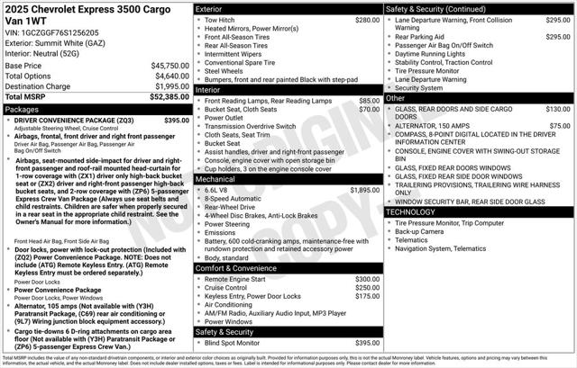 2025 Chevrolet Express Cargo Van RWD 3500 Regular Wheelbase WT