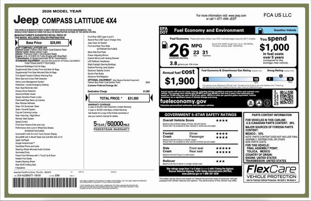 2026 Jeep Compass COMPASS LATITUDE ALTITUDE 4X4 2026 Jeep Compass COMPASS LATITUDE ALTITUDE 4X4