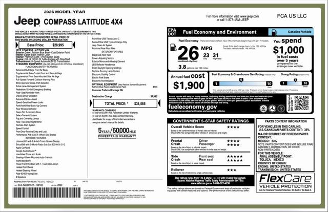 2026 Jeep Compass COMPASS LATITUDE ALTITUDE 4X4 2026 Jeep Compass COMPASS LATITUDE ALTITUDE 4X4