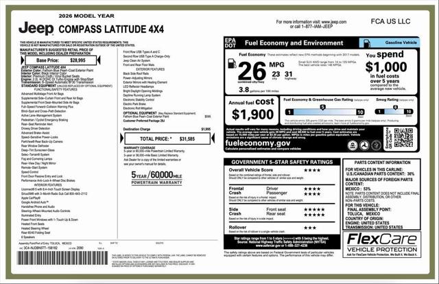 2026 Jeep Compass COMPASS LATITUDE ALTITUDE 4X4 2026 Jeep Compass COMPASS LATITUDE ALTITUDE 4X4