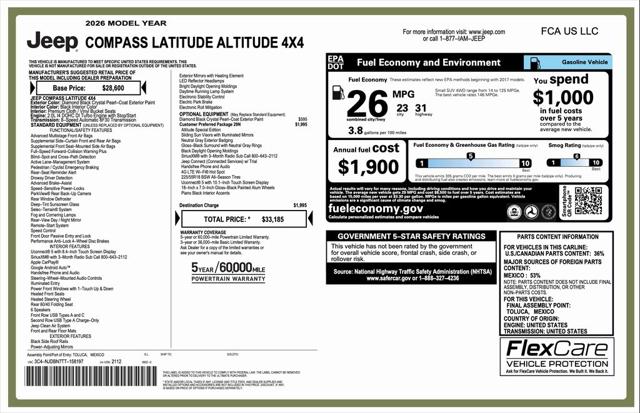 2026 Jeep Compass COMPASS LATITUDE ALTITUDE 4X4 2026 Jeep Compass COMPASS LATITUDE ALTITUDE 4X4