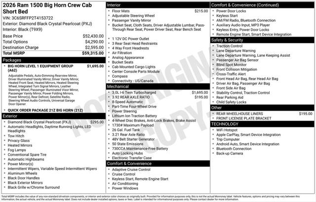 2026 RAM Ram 1500 RAM 1500 BIG HORN CREW CAB 4X4 57 BOX 2026 RAM Ram 1500 RAM 1500 BIG HORN CREW CAB 4X4 57 BOX