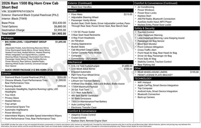 2026 RAM Ram 1500 RAM 1500 BIG HORN CREW CAB 4X4 57 BOX 2026 RAM Ram 1500 RAM 1500 BIG HORN CREW CAB 4X4 57 BOX