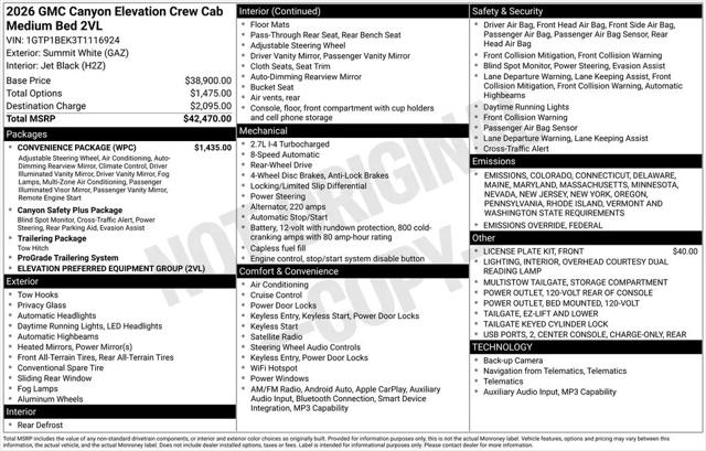 2026 GMC Canyon Elevation, RWD