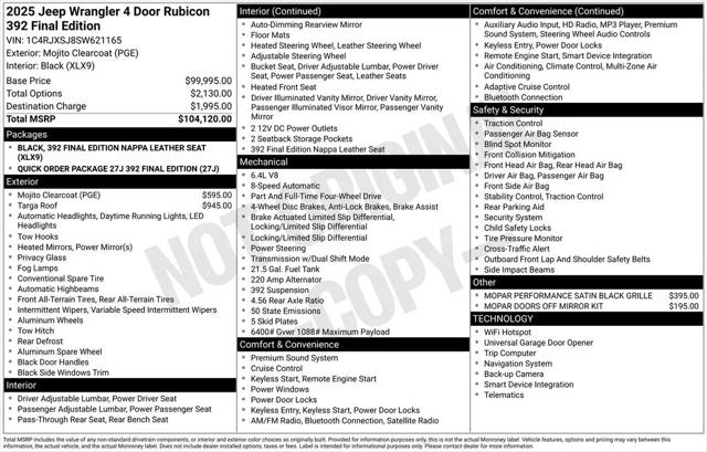 2025 Jeep Wrangler 4-Door Rubicon 392 Final Edition 4x4