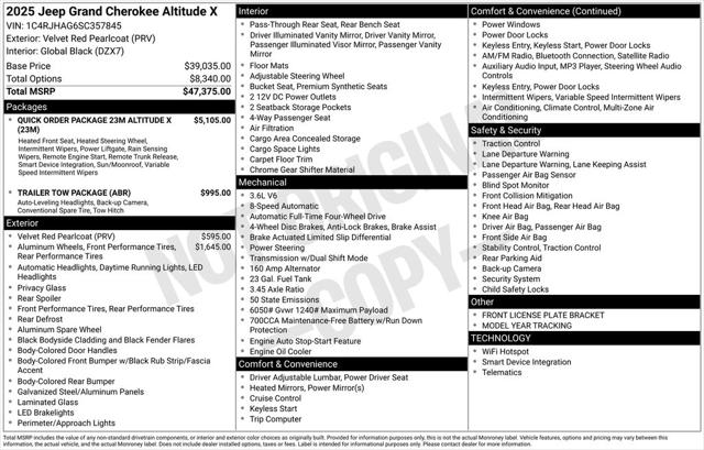 2025 Jeep Grand Cherokee GRAND CHEROKEE ALTITUDE X 4X4 2025 Jeep Grand Cherokee GRAND CHEROKEE ALTITUDE X 4X4