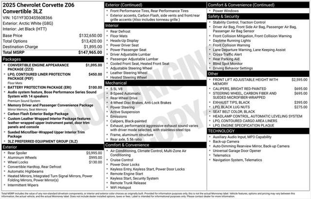 2025 Chevrolet Corvette Z06 RWD Convertible 3LZ